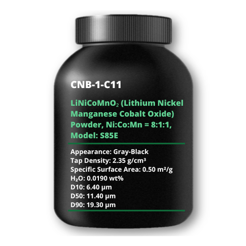 NCM811 LiNiCoMnO₂ (Lithium Nickel Manganese Cobalt Oxide) Powder, Ni:Co:Mn = 8:1:1, Model: S85E (polycrystalline)